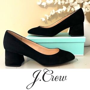 Like New! J.Crew Celia Black Suede Block Heel Sq Toe Pumps Size 7.5 Style J8238